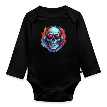 Crâne avec lunettes de soleil et casque en pop - Body Bébé bio manches longues - noir - Devant