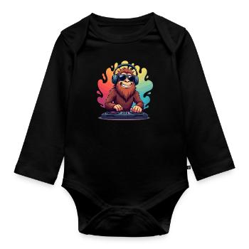 Big Foot with sunglasses and headphones in Pop Art - Organic Longsleeve Baby Bodysuit - black - Front