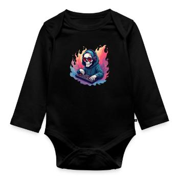DJ skull with sunglasses and headphones in pop - Organic Longsleeve Baby Bodysuit - black - Front