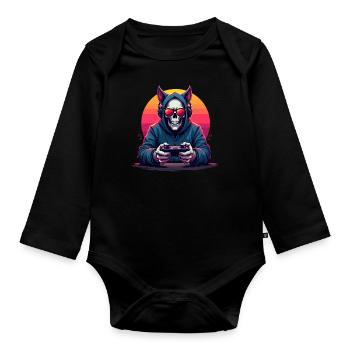 Lunettes de soleil et casques gamer skull en pop - Body Bébé bio manches longues - noir - Devant