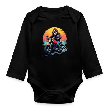 Motorcycle Skeleton Sunglasses and Headphones in Pop - Organic Longsleeve Baby Bodysuit - black - Front