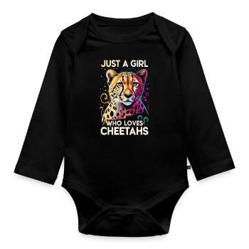 Juste une fille qui aime les guépards Gepard - Body Bébé bio manches longues - noir - Devant