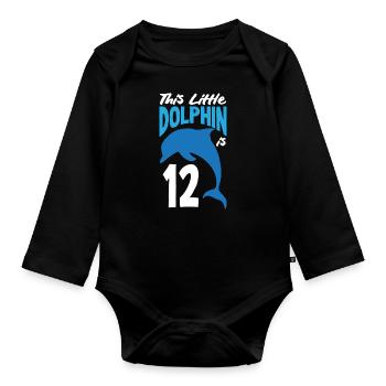 This little dolphin is 12 12th birthday - Organic Longsleeve Baby Bodysuit - black - Front