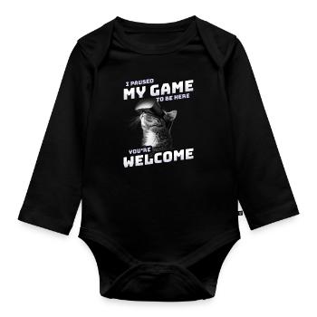 I just paused my game to be here - VR Cat Funny - Organic Longsleeve Baby Bodysuit - black - Front