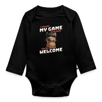 I just paused my game to be here - Cool Cat VR - Organic Longsleeve Baby Bodysuit - black - Front