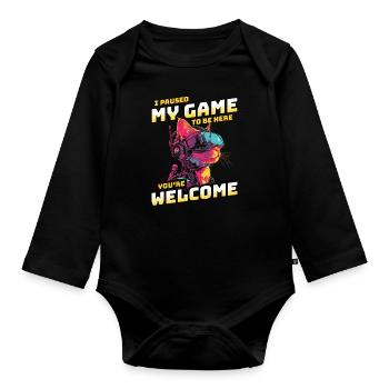 I just paused my game to be here - Sci-Fi VR Cat - Organic Longsleeve Baby Bodysuit - black - Front