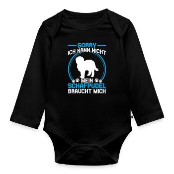 Schafpudel braucht mich Altdeutscher Hütehund - Baby Bio-Langarm-Body - Schwarz - Vorne