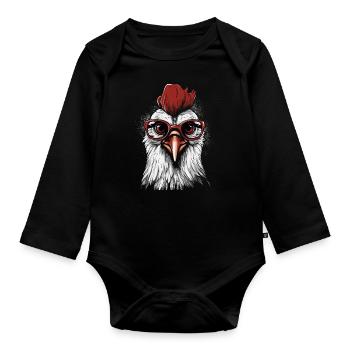 Chicken Brille - Baby Bio-Langarm-Body - Schwarz - Vorne