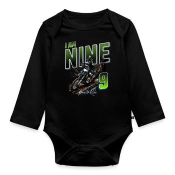 Motocross 9th Birthday - Organic Longsleeve Baby Bodysuit - black - Front