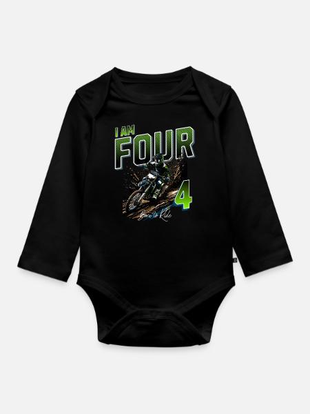 Motocross 4. Geburtstag - Baby Bio-Langarm-Body - Schwarz