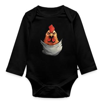 Chicken In Pocket - Baby Bio-Langarm-Body - Schwarz - Vorne