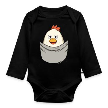 Chicken In Pocket - Baby Bio-Langarm-Body - Schwarz - Vorne