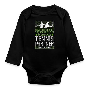 Funny Tennis Player Racket Husband - Organic Longsleeve Baby Bodysuit - black - Front