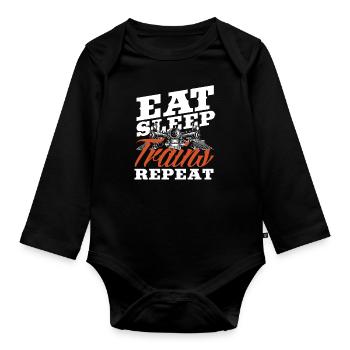 Eat Sleep Trains Repeat Eisenbahnliebhaber - Baby Bio-Langarm-Body - Schwarz - Vorne