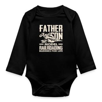 Father and son model railway friends for life - Organic Longsleeve Baby Bodysuit - black - Front