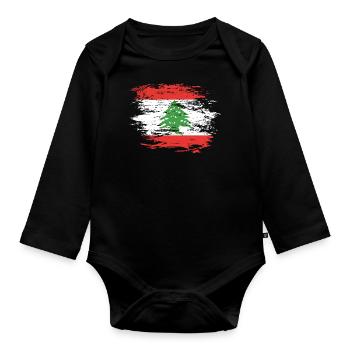 Libanon Flagge used - Baby Bio-Langarm-Body - Schwarz - Vorne