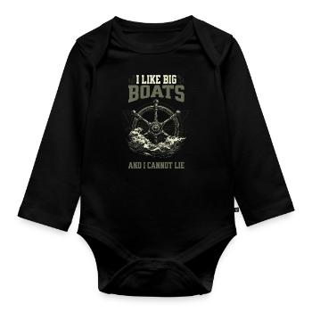 J’aime les gros bateaux et je ne peux pas mentir Conception du volant - Body Bébé bio manches longues - noir - Devant