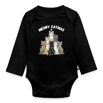 Meowy Catmas Chats de Noël Arbre de Noël - Body Bébé bio manches longues - noir - Devant