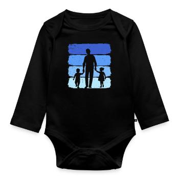 Père avec fille et fils papa et fille fils - Body Bébé bio manches longues - noir - Devant