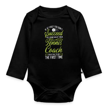 Funny Tennis Player Racket Coach - Baby Bio-Langarm-Body - Schwarz - Vorne