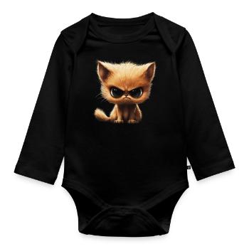 Drôle en colère chat lundi pas maintenant - Body Bébé bio manches longues - noir - Devant