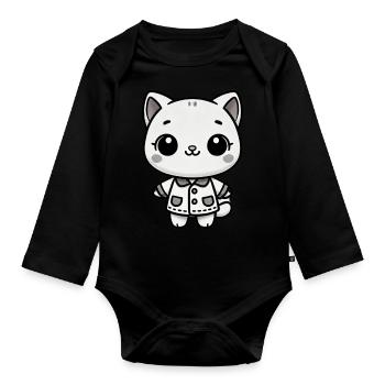 Adorable Kitty - Dressed to Charm - Organic Longsleeve Baby Bodysuit - black - Front