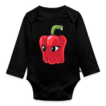 Paprika Chilli Peperoni Gewürz - Baby Bio-Langarm-Body - Schwarz - Vorne