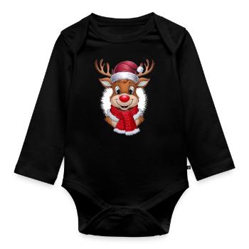 Rentier Reh Xmas Reindeer Christmas Weihnachten - Baby Bio-Langarm-Body - Schwarz - Vorne
