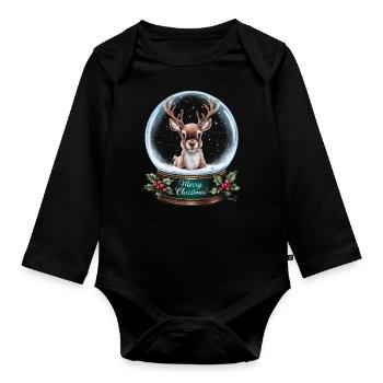 Rentier Reh Xmas Reindeer Christmas Weihnachten - Baby Bio-Langarm-Body - Schwarz - Vorne