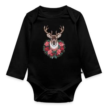 Rentier Reh Xmas Reindeer Christmas Weihnachten - Baby Bio-Langarm-Body - Schwarz - Vorne