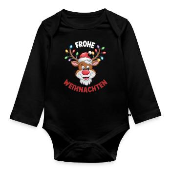 Reindeer Deer Xmas Reindeer Christmas Christmas - Organic Longsleeve Baby Bodysuit - black - Front