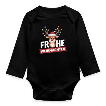 Rentier Reh Xmas Reindeer Christmas Weihnachten - Baby Bio-Langarm-Body - Schwarz - Vorne