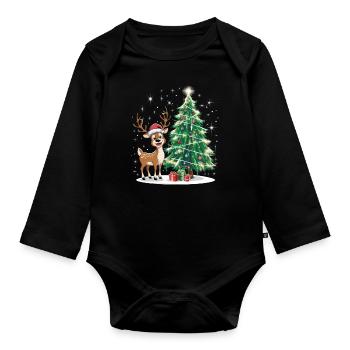 Rentier Reh Xmas Reindeer Christmas Weihnachten - Baby Bio-Langarm-Body - Schwarz - Vorne