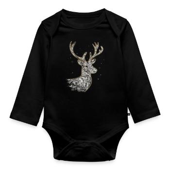Rentier Reh Xmas Reindeer Christmas Weihnachten - Baby Bio-Langarm-Body - Schwarz - Vorne