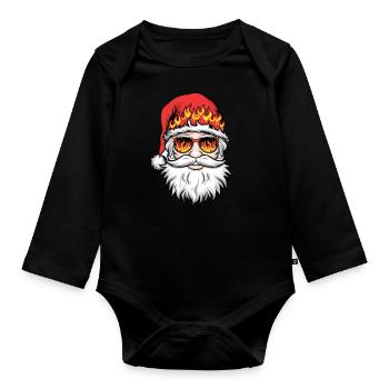 Weihnachtsmann Santa Claus Christmas Weihnachten - Baby Bio-Langarm-Body - Schwarz - Vorne