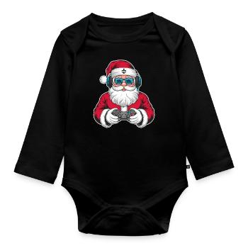 Weihnachtsmann Santa Claus Christmas Weihnachten - Baby Bio-Langarm-Body - Schwarz - Vorne