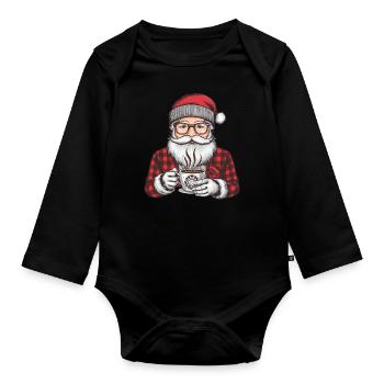 Weihnachtsmann Santa Claus Christmas Weihnachten - Baby Bio-Langarm-Body - Schwarz - Vorne