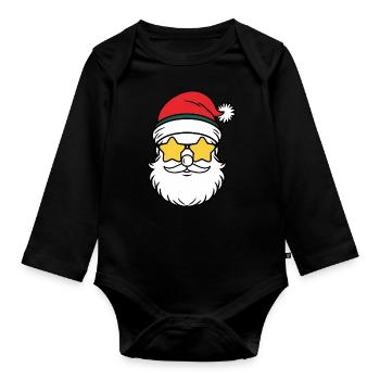 Weihnachtsmann Santa Claus Christmas Weihnachten - Baby Bio-Langarm-Body - Schwarz - Vorne