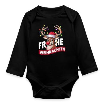 Rentier Reh Xmas Reindeer Christmas Weihnachten - Baby Bio-Langarm-Body - Schwarz - Vorne
