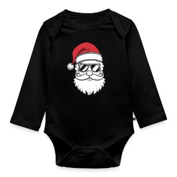 Weihnachtsmann Santa Claus Christmas Weihnachten - Baby Bio-Langarm-Body - Schwarz - Vorne