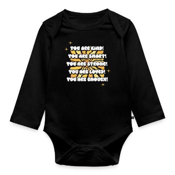 Liste mit positiven Affirmationen Sonnenblume - Baby Bio-Langarm-Body - Schwarz - Vorne