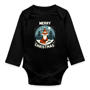 Merry Christmas Fox Christmas Winter Snow - Organic Longsleeve Baby Bodysuit - black - Front