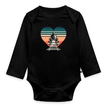 Rétro Locomotive Heart Railroad Fan - Body Bébé bio manches longues - noir - Devant
