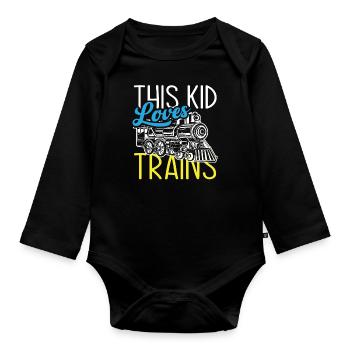 Ce gamin aime les trains, les chemins de fer - Body Bébé bio manches longues - noir - Devant