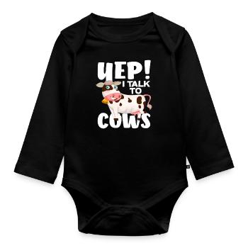 ! Je parle aux vaches drôle de vache - Body Bébé bio manches longues - noir - Devant