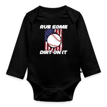 Baseball Sport Baseballspieler Pitcher Catcher USA - Baby Bio-Langarm-Body - Schwarz - Vorne