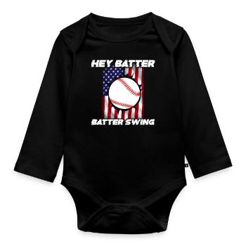 Baseball Sport Baseballspieler Pitcher Catcher USA - Baby Bio-Langarm-Body - Schwarz - Vorne