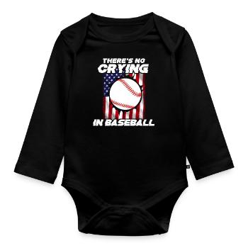 Baseball Sport Baseballspieler Pitcher Catcher USA - Baby Bio-Langarm-Body - Schwarz - Vorne