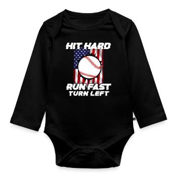 Baseball Sport Baseballspieler Pitcher Catcher USA - Baby Bio-Langarm-Body - Schwarz - Vorne