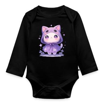 Cute Halloween Cat Disguised as a Ghost - Organic Longsleeve Baby Bodysuit - black - Front